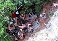 Great bamboo belay stations from above- Gratefull wall Koh Yao Noi, Thailand climbing
