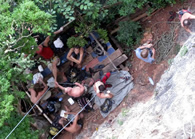 Great bamboo belay stations from above- Gratefull wall Koh Yao Noi, Thailand climbing